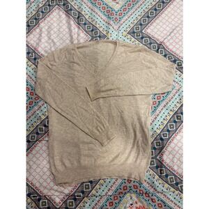 The Cashmere Project 100% Cashmere V-Neck Sweater Oatmeal Beige Tan Medium